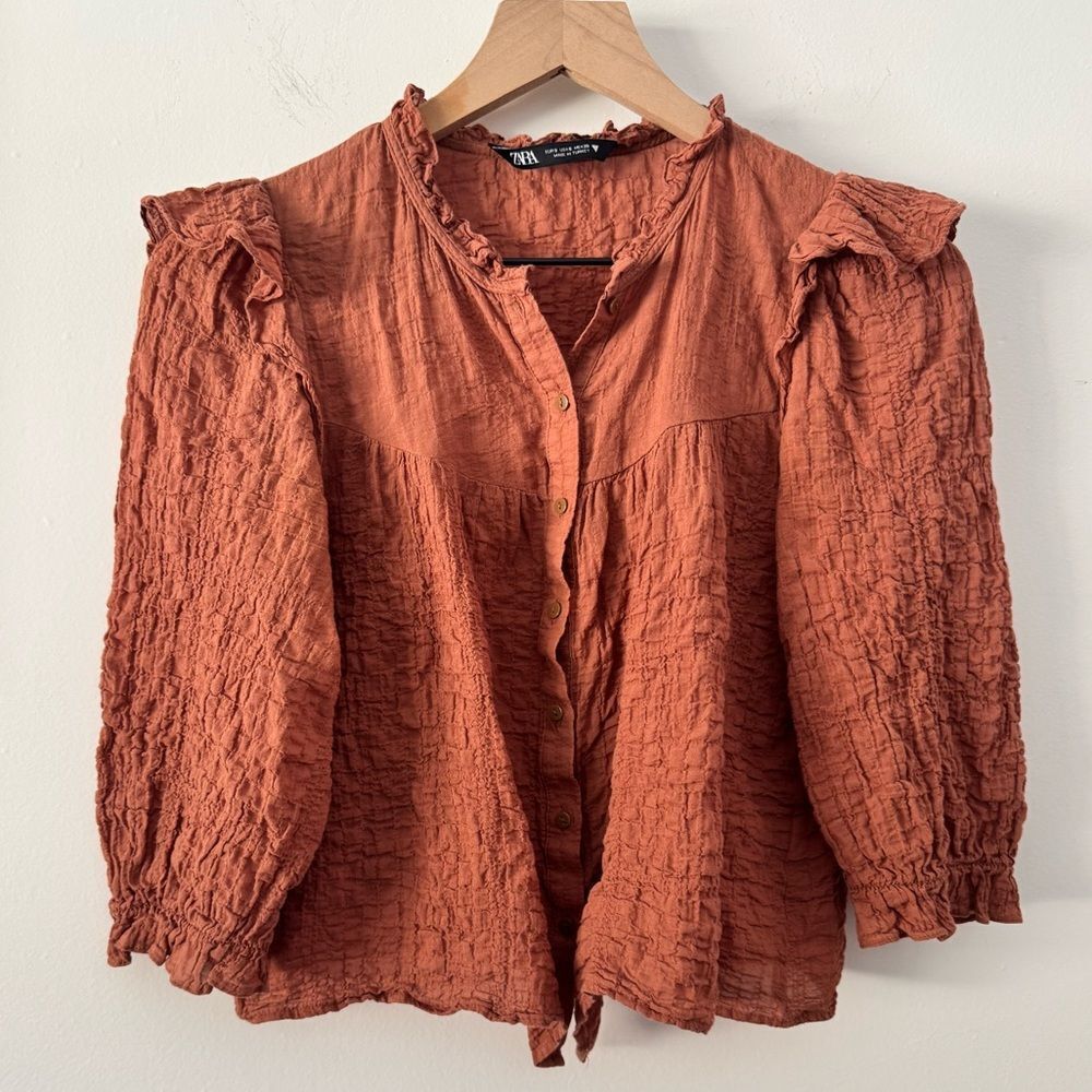 Zara Rust Button-Up Top Small - Picture 4 of 7